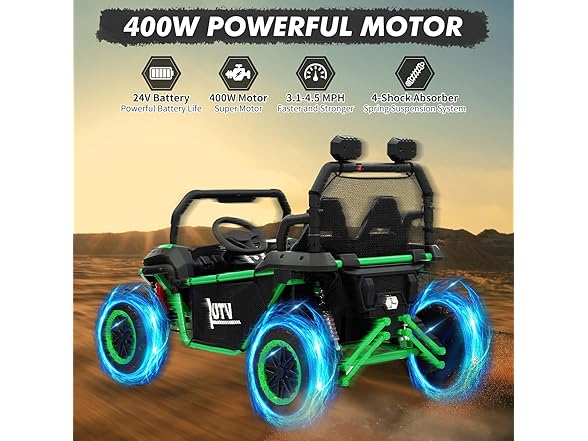 24V 2 Seater Ride On Car, XXXL Off-Road Utv for Kids Green