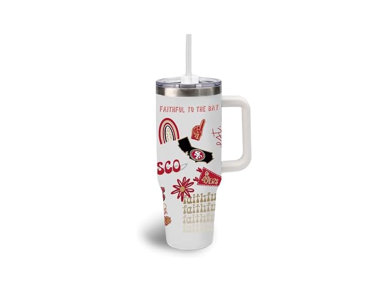 The Memory Company Official Licensed 40oz Team Spirit Stainless Steel Tumbler - Vacuum-Insulated Double-Wall Travel Cup With Handle and Straw Lid