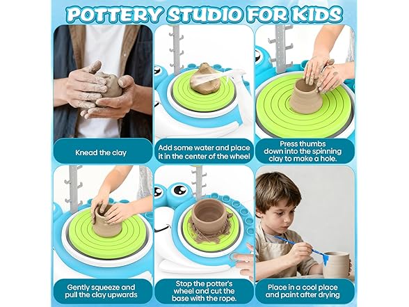 DCVREDF Pottery Wheel for Kids with 3 Clay Kits