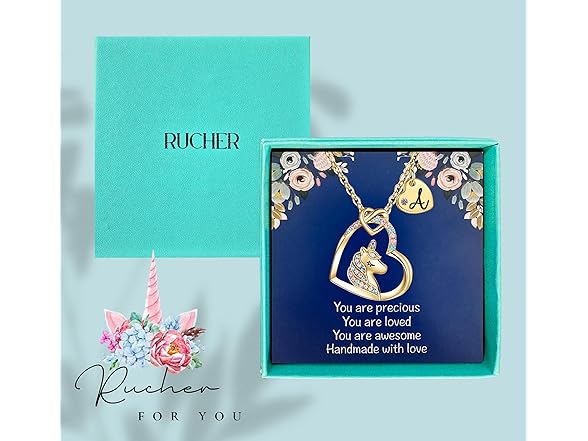Rucher Unicorn Necklace Girls Initial Heart