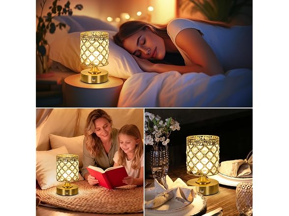 TOBUSA Gold Crystal Rechargeable Cordless Table Lamp