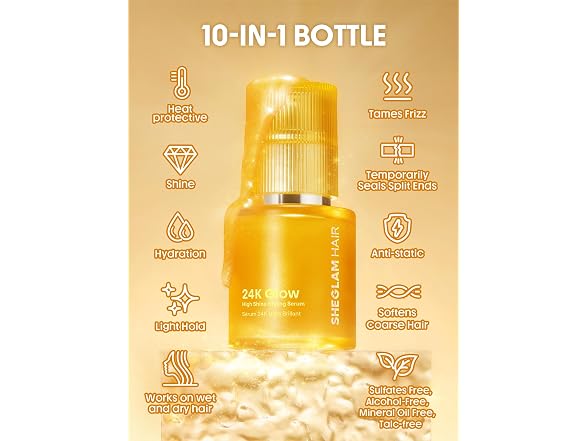 24K Glow Hair Oil Serum, 10-In-1