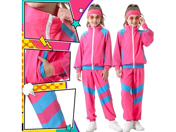 TIMSOPHIA Pink 80S Tracksuit for Kids