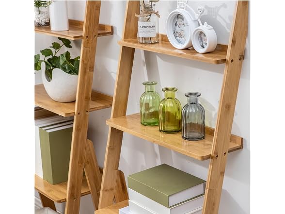 Bamboo Ladder Shelf Bookcase, 5-Tier