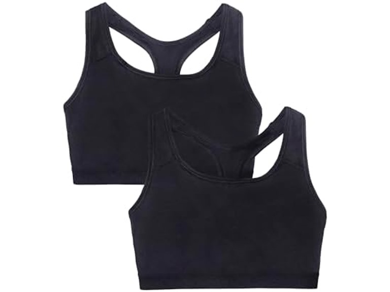 Fruit of the Loom Women's Medium Impact Sports Bras Supports Without Padding, Black Hue/Black Hue