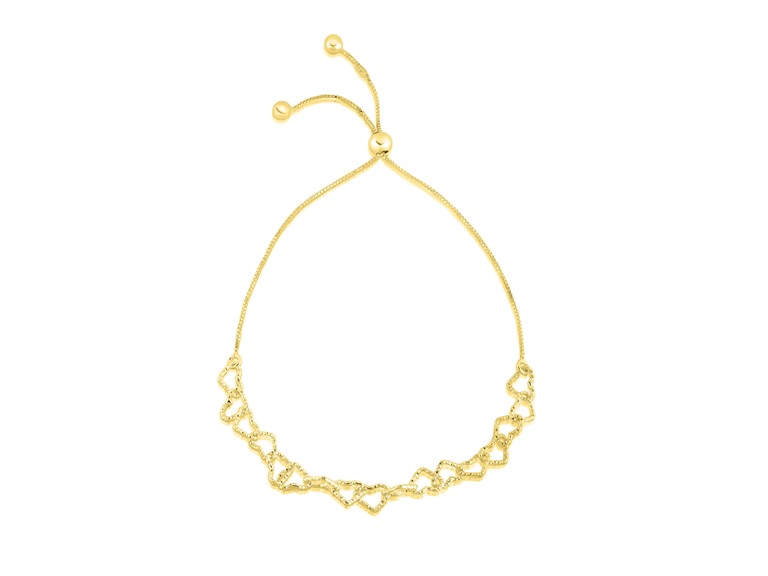 Yeidid 925 Sterling Silver Adjustable Heart Link Bolo Bracelet Plated in 18K Yellow Gold