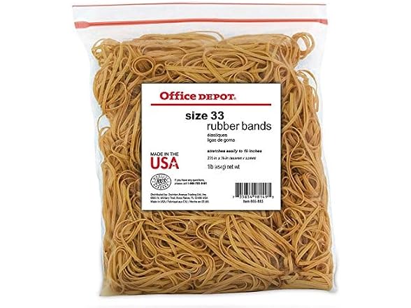 Office Depot Rubber Bands, #33, 3 1/2in. x 1/8in., 1 Lb. Bag
