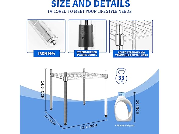 YSSOA 1-Tier Shelving Unit, 15" W x 13.8