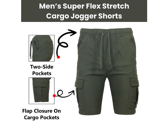 3Pk Mens Super Stretch Cargo Shorts