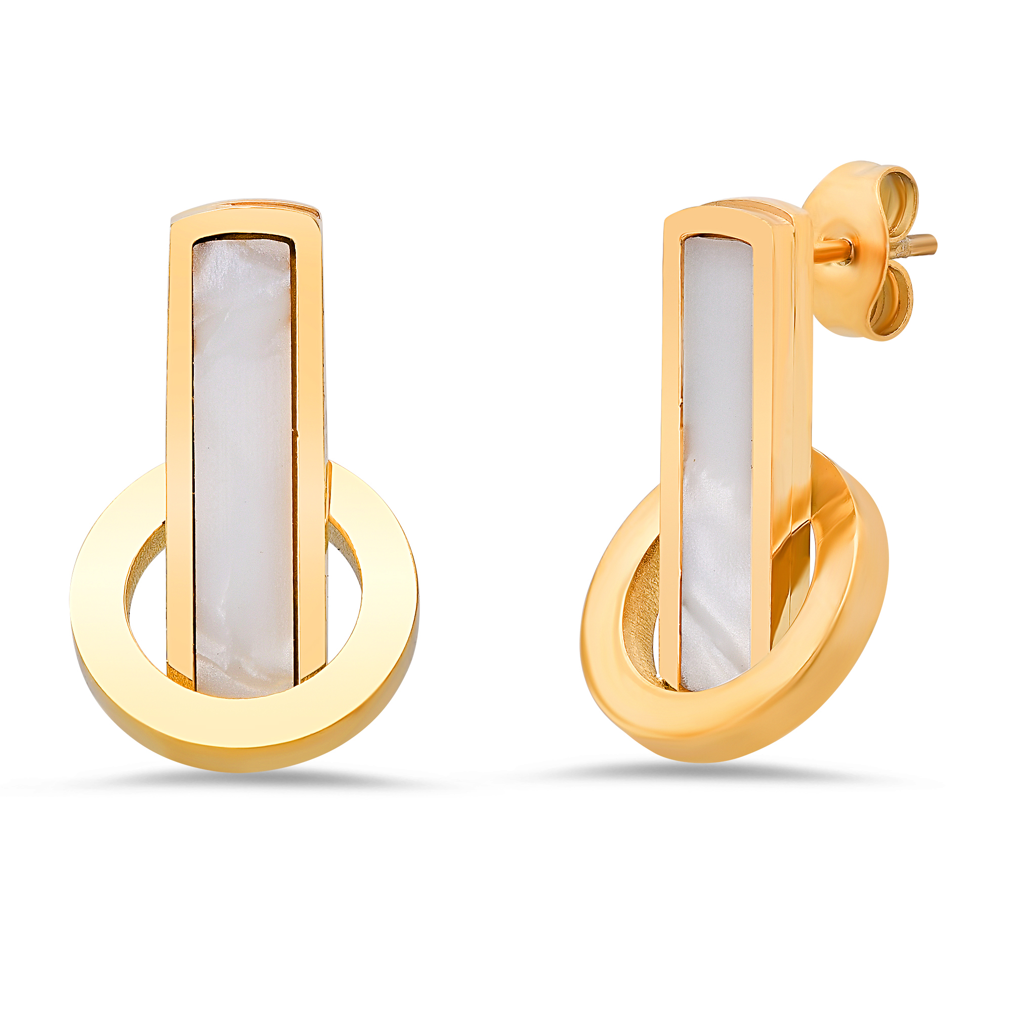 18K Gold Mother of Pearl Circle Drops - Gallery 4