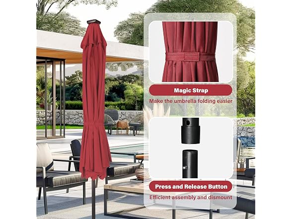 HealSmart 9' Solar Umbrella 32 LED, Red