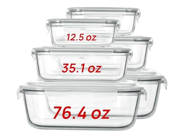 Vtopmart Grey Variety 6 Pack 76oz Glass Containers W/ Lids