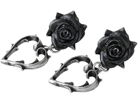 Alchemy Gothic Wounded Love Black Rose Earrings