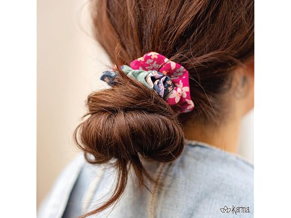 Karma Slim Hair Scrunchies 100 Piece Gray Floral