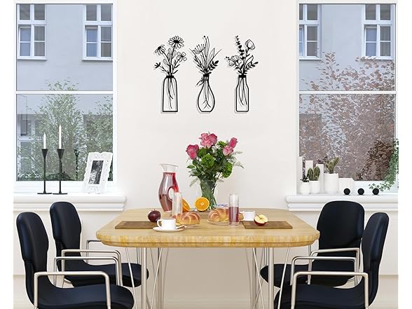Black Floral Vase Metal Wall Art 3Pc Set