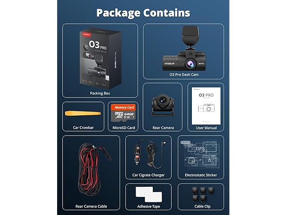 (NEW) Kingslim 3-Ch 5G Dash Cam with 64GB Card