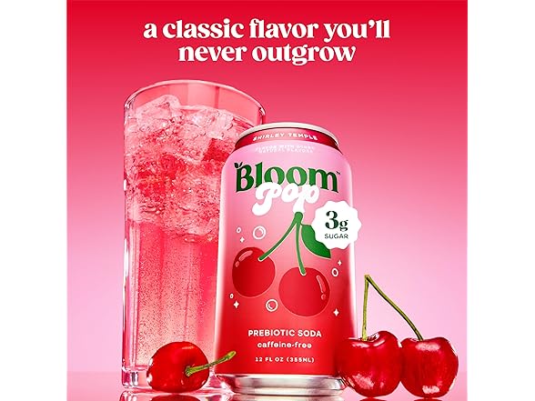 12PK Bloom Pop Prebiotic Soda 12 Pack, Shirley Temple
