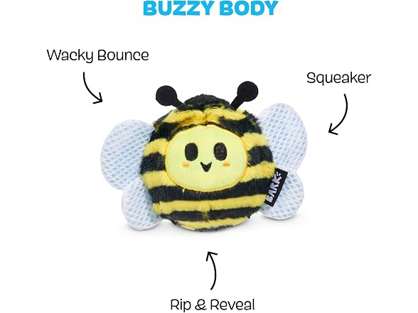 BarkBox Buzzy Body Dog Toy | Rip & Reveal Rubber Bee