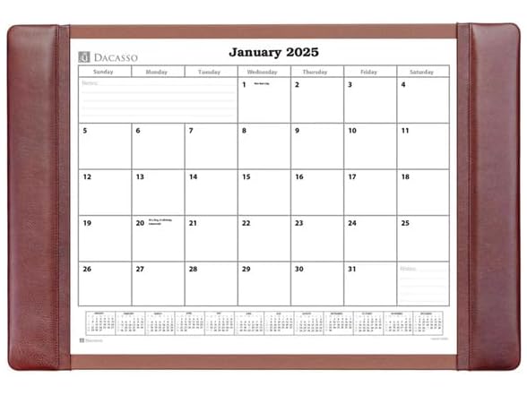 Dacasso Leather Desk Calendar pad, 25.5 x 17.25, Mocha