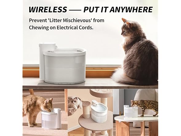 uahpet Cat Water Fountain, Wireless & Battery Operated