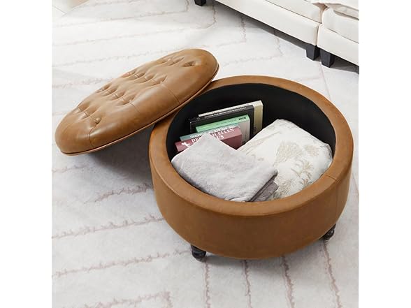 Immulize 30-Inch Round Storage Ottoman, Modern Button Circle (Open Box)