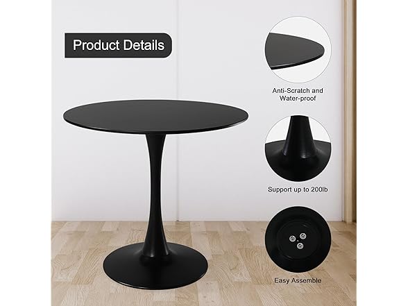 Mid Century Modern Round Black Dining Table Set