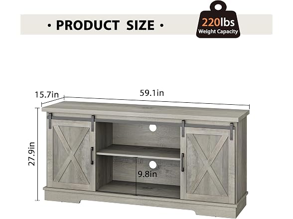 IDEALHOUSE Grey TV Stand 65in Barn Door