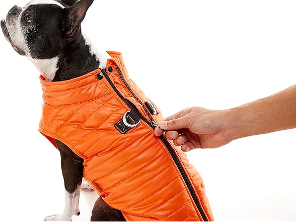 Gooby Puffer Vest Dog Jacket - Orange, Medium