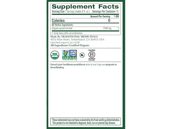 16Ct Traditional Medicinals Tea, Organic Spearmint
