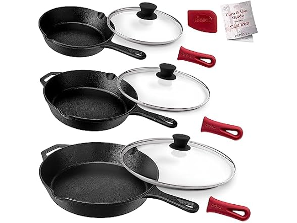 Cuisinel 8"+10"+12" Cast Iron Skillet Set