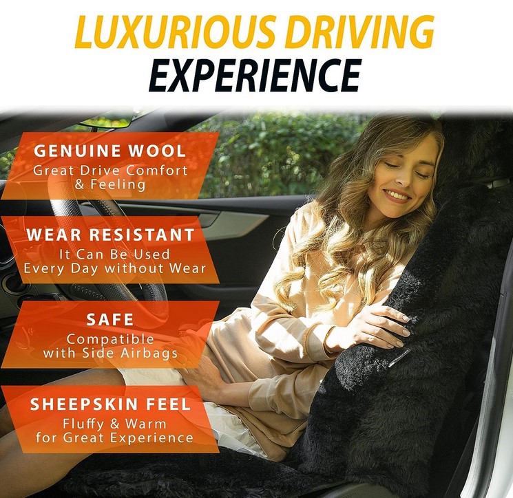 Pick Color Genuine Sheepskin Car Seat Cover Single - Gallery 17