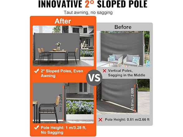 Retractable Side Awning, 63''x 118'' Aluminum