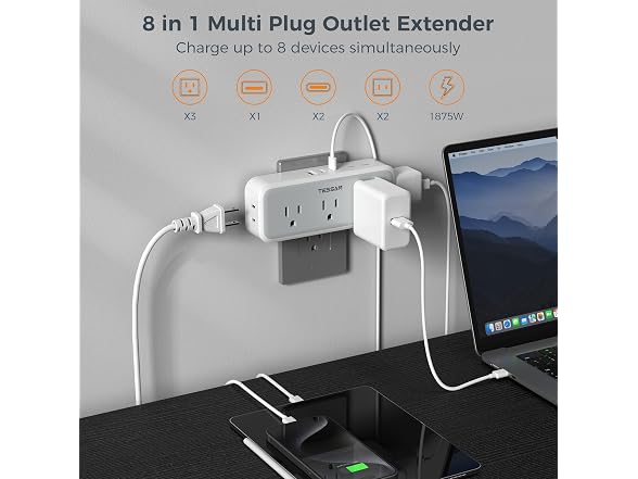 TESSAN Outlet Extender (5 Outlets, 3 USB)