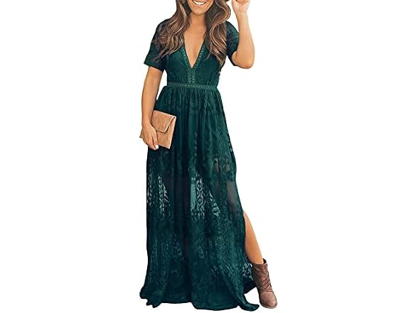 Eleter Women (M) Romper Lace Wedding V Neck Dress