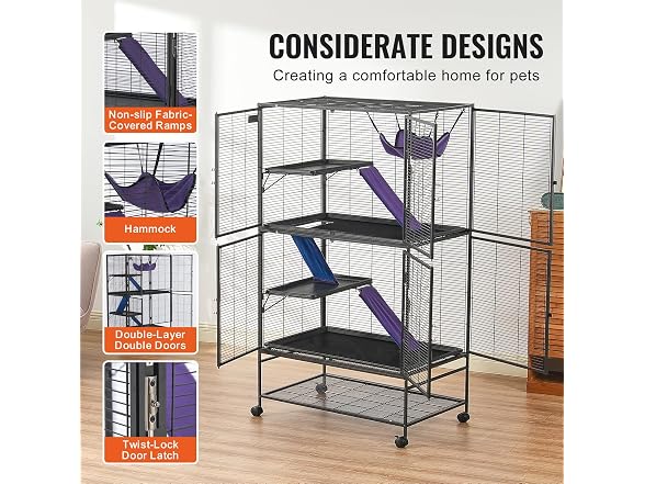 VEVOR 64.6" Rolling Metal Ferret Cage