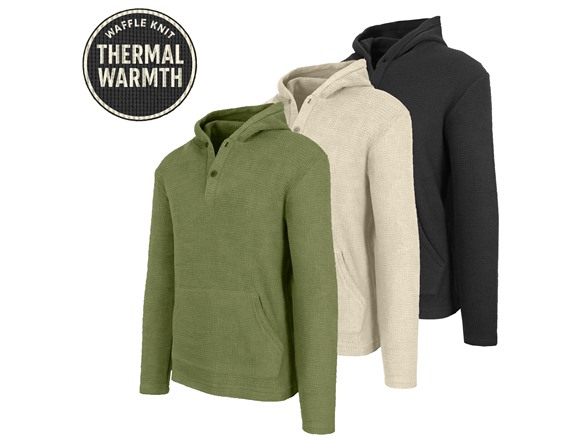 3Pk Mens Waffle-Knit Thermal Henley Pullover - Gallery 3