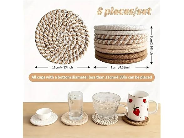 Cotton Woven 8-Piece Coasters Set