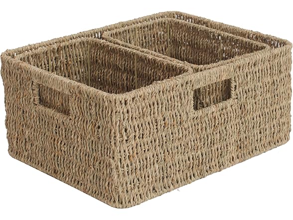 JS HOME Seagrass Wicker Storage Baskets, Set of 3
