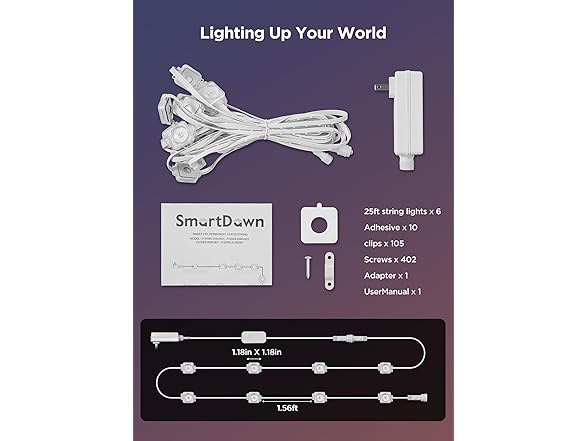 Brightown Permanent Outdoor Lights, 150FT RGB LED String Lights