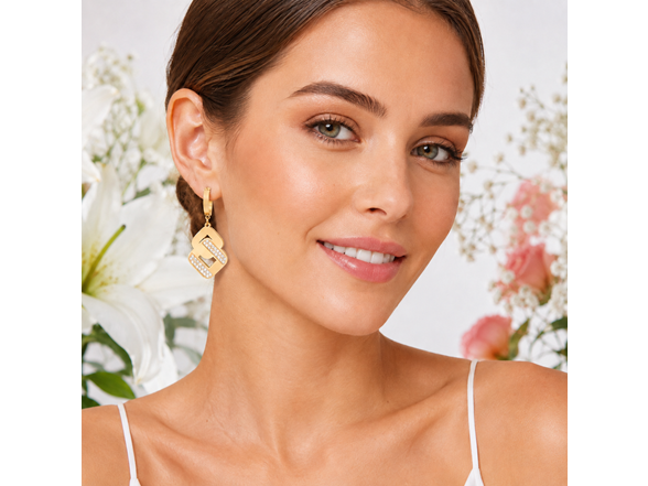 18K Gold CZ Geometric Drop Huggies