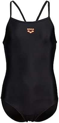 ARENA Feel Girls' Youth Light Drop Back Solid Swimsuit Waterfeel Comfortable One Piece Suit Pool or Beach, US Size 2T/16, Black/Black