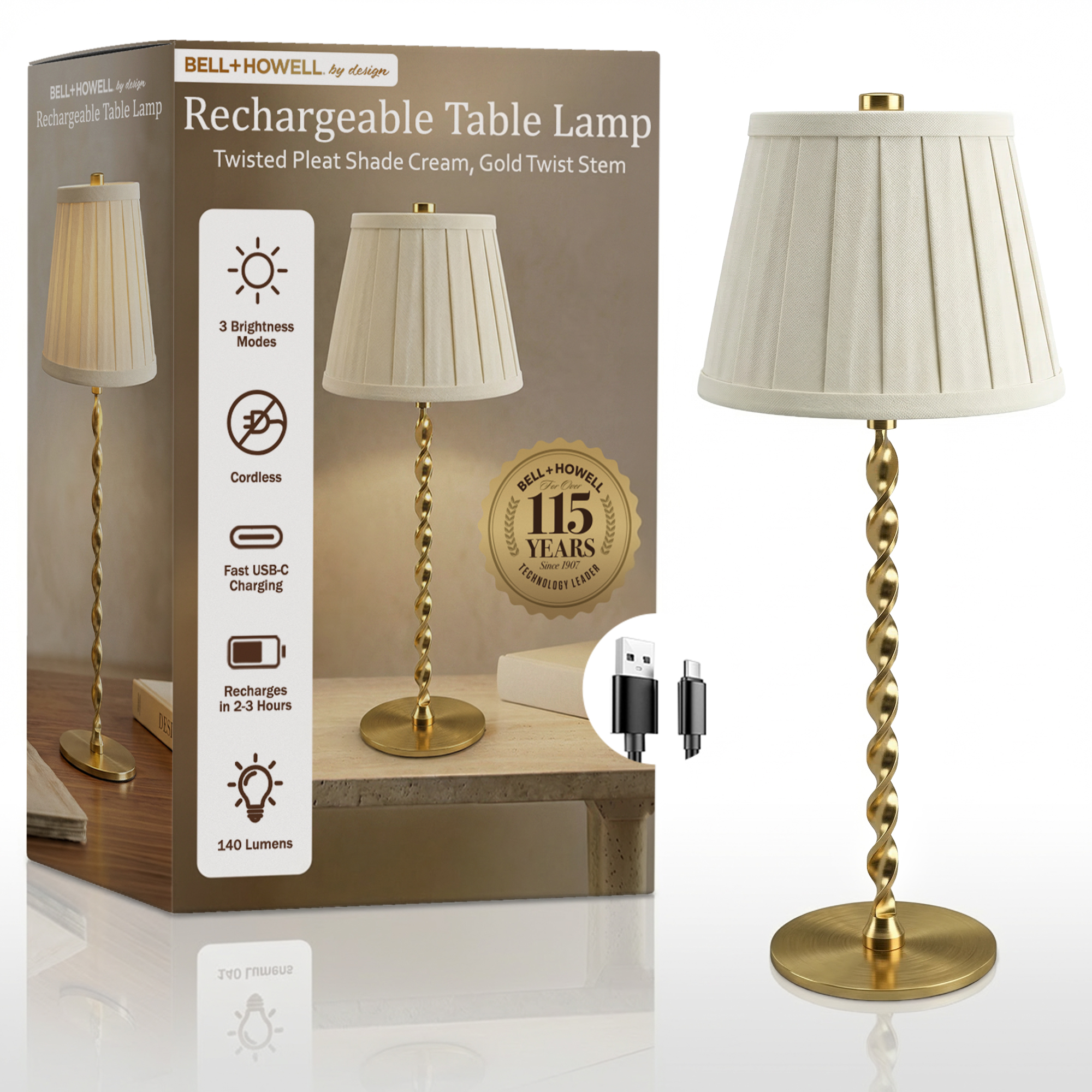 Twist Stem Wide Pleated Lamp - Gallery 15