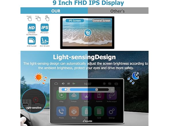 9" Wireless CarPlay Screen w/ GPS