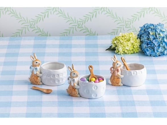 Mud Pie Easter White Bow Bunny Tidbit Bowl
