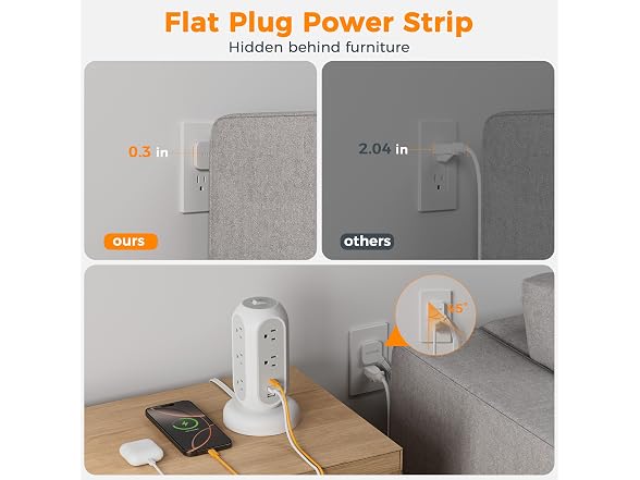 TESSAN 5ft Cord Power Tower (11 Outlets, 3 USB)