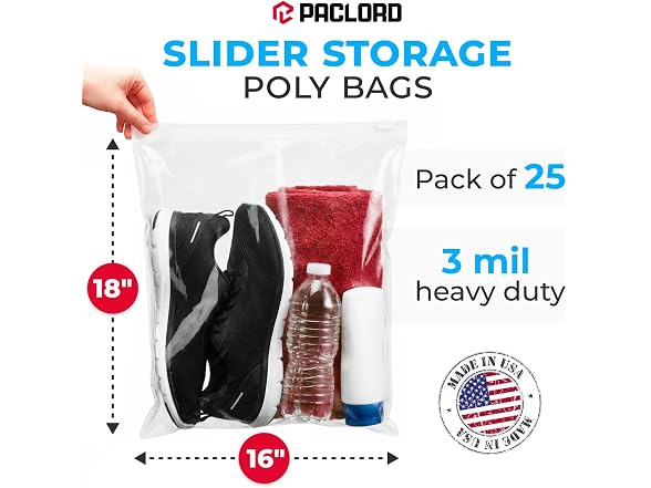Paclord 2.5 Gallon 16" x 18" Slider Zip Poly Bags, Pack of 25 