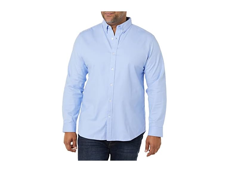 Amazon Essentials Men's Oxford Shirt, Slim-Fit Stretch, Long-Sleeve, Button Up, Powder Blue, Medium