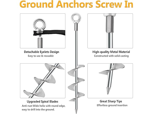 WateryWave 4Pcs Ground Anchors Screw