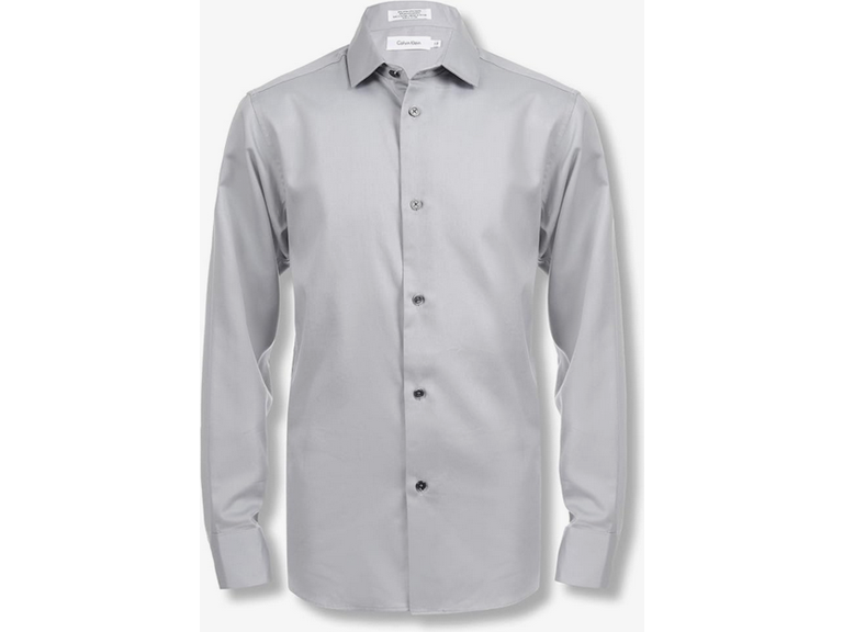 Calvin Klein Boys' Long Sleeve Sateen Dress Shirt, Button-Down Style with Buttoned Cuffs & Shirttail Hem, Grey, 12