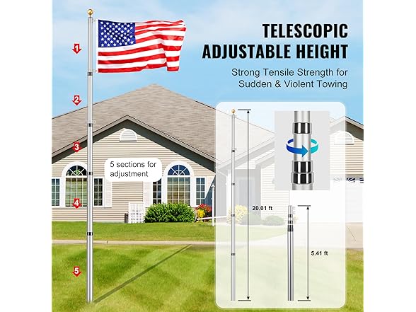 VEVOR 20FT Telescoping Flag pole Kit